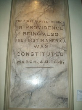 Plaque in the First Baptist Church in America